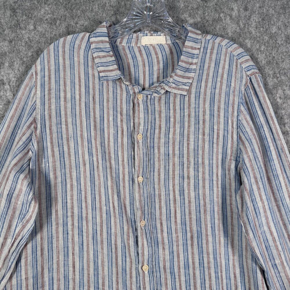 CP Shades 100% Linen Button Up Shirt Long Sleeve Blue Striped Made USA Womens L